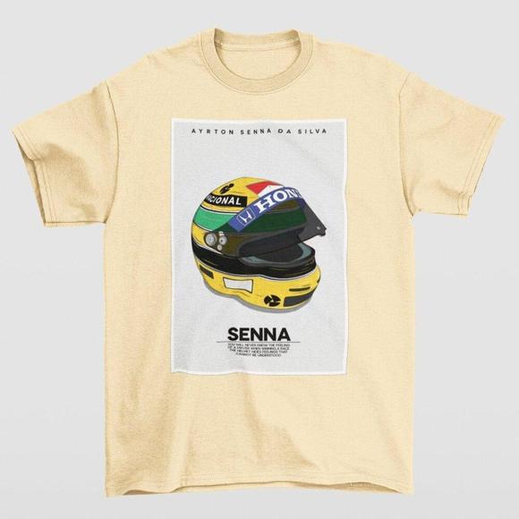 Tops - Ayrton Senna 1988 F1 Grand Prix Championship Sand Shirt Retro Tee
